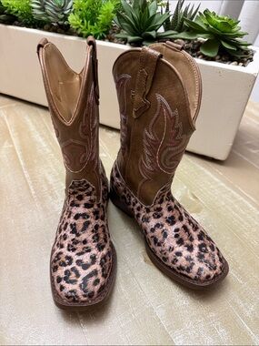 Roper Boots Size 1 (big girl) Kids Tan & Pink Shimmer Boots